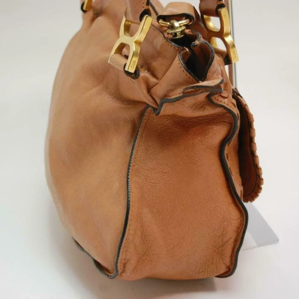 Auth Chloe Marcie Medium Shoulder Bag Leather Bron - Picture 7 of 16